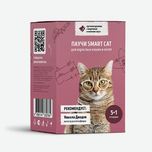 Smart Cat набор паучей 5+1 для взрослых кошек и котят: кусочки кролика с морковью в нежном соусе (510 г)