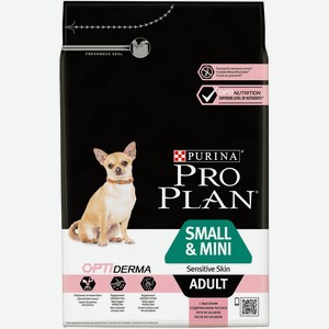 Корм Purina Pro Plan для взрослых собак мелких и карликовых пород с чувствительной кожей, с высоким содержанием лосося (3 кг)