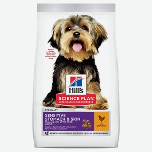 Hill s Science Plan сухой корм для взрослых собак мелких пород с чувствительной кожей и/ или пищеварением, с курицей (3 кг)