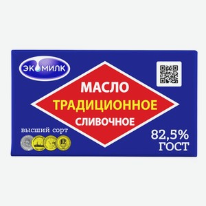 Масло Экомилк сладко-сливочное крестьянское 82.5%, 180г Россия