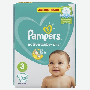 Подгузники Pampers active baby-dry midi 6-10 кг, 82шт Россия