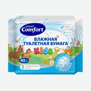 Бумага Comfort Smart Kids влажная туалетная с ромашкой, 42шт Россия