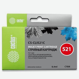 Картридж струйный CS-CLI521С голубой для Canon MP540/MP550/MP620/MP630 (8,2ml) Cactus