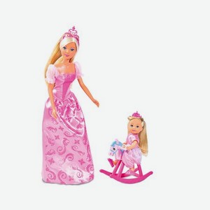 Куклы Штеффи и Еви, набор  Принцессы , зверушки в комплекте, 29см., 12см.
