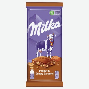 Шоколад Milka молочный с арахисом карамелью шариками и хлопьями, 90 г