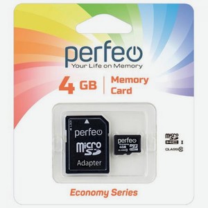 Карта памяти Perfeo MicroSDHC 4Gb Class 10 PF4GMCSH10AES + adapter