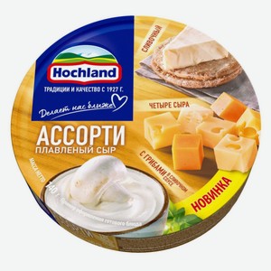 Сыр плавленый Hochland Желтое ассорти сливочный четыре сыра с грибами в сливочном соусе 50% БЗМЖ, 140 г