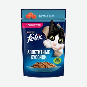 Felix влажный корм Аппетитные кусочки для взрослых кошек, с форелью в желе (75 г)