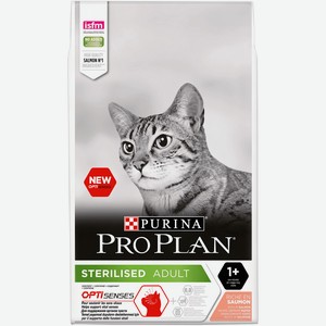 Корм Purina Pro Plan для стерилизованных кошек и кастрированных котов, для поддержания органов чувств, с высоким содержанием лосося (3 кг)