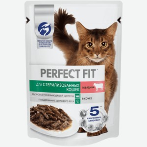 Perfect Fit влажный корм для стерилизованных котов и кошек, с говядиной в соусе (75 г)