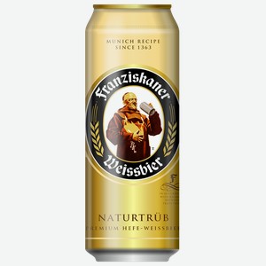Пиво светлое FRANZISKANER Premium Weissbier, нефильтрованное пшеничное, 0,45л