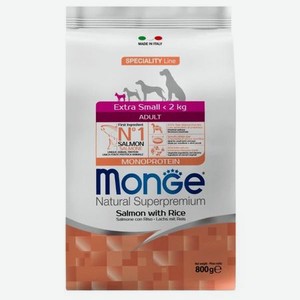 Корм для собак MONGE Monoprotein Extra Small миниатюрных пород лосось с рисом 800г