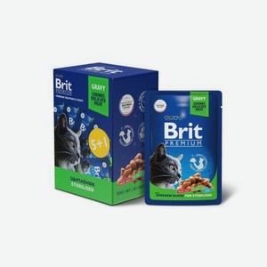 Корм для кошек Brit Premium стерилизованных цыпленок в соусе 85г*5+1шт