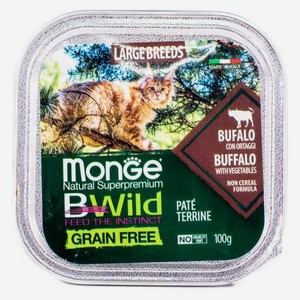 Корм для кошек MONGE BWild Grain free крупных пород из буйвола с овощами консервированный 100г