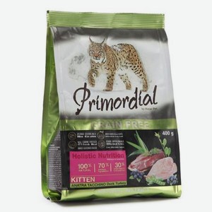 Корм сухой для котят Primordial 400г беззерновой утка-индейка