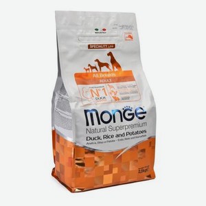Корм для собак MONGE Dog Monoprotein всех пород утка с рисом и картофелем сухой 2.5кг