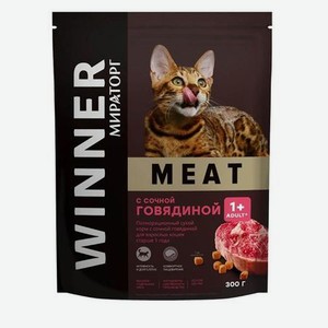 Корм сухой WINNER полнорационный Meat с сочной говядиной для взрослых кошек старше 1 года 300г