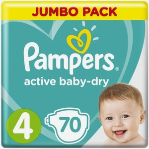 Подгузники Pampers active baby-dry maxi 8-14кг, 70шт Россия