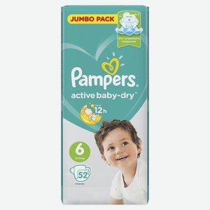 Подгузники Pampers active baby-dry 13-18кг, 52шт Россия