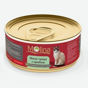 Корм влажный для кошек Molina 80г тунец с крабом в соусе