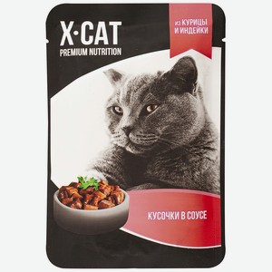 Консервы для кошек X-CAT курица и индейка 85 г 1х 24