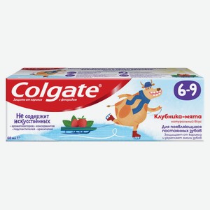 Зубная паста детская Colgate 6-9 защита от кариеса Клубника-мята с фторидом, 60 мл