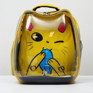 Рюкзак для переноски животных Пижон «Котик» прозрачный 34х25х40 см жёлтый