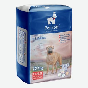 Подгузники для животных Pet Soft Diaper р XL (18-32 кг) 12 шт