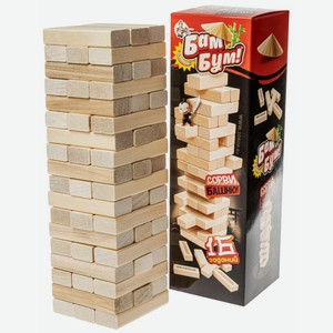 Игра настольная Десятое Королевство Башня Бам-бум неокрашенные деревянные блоки с заданиями 01741