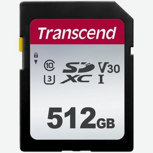 Карта памяти SDXC UHS-I U3 Transcend 512 ГБ, 100 МБ/с, Class 10, TS512GSDC300S, 1 шт., переходник без адаптера