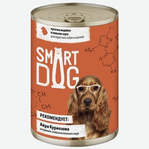 Smart Dog консервы консервы для взрослых собак и щенков кусочки индейки в нежном соусе (850 г)