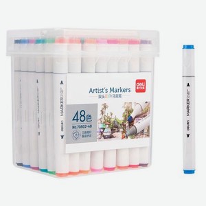 набор маркеров для скетчинга Deli 70802-48, 48 цвет., двойной пишущий наконечник