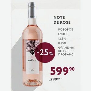 Вино Note De Rose Розовое Сухое 12.5% 0.75л Франция, Кот Де Прованс
