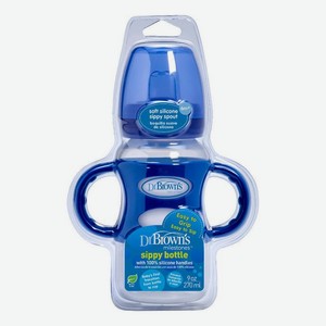 Поильник с силиконовыми ручками Natural Flow Milestones Sippy Bottle WB91003 270мл (синий, совместимый с бутылочкой Options+ с широким горлышком)