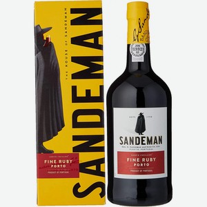 Вино Сандеман, Файн Руби Порто, в подарочной коробке, 750 мл, Портвейн, Сладкое