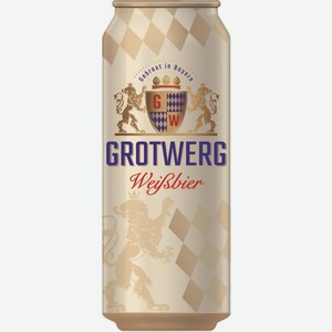 Пиво  Гротверг  Вайссбир, в жестяной банке, 500 мл, Светлое, Нефильтрованное