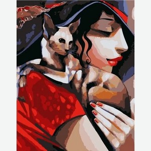 Картина по номерам 30х40 см Уровень 2 Девушка и кошка МСВ792