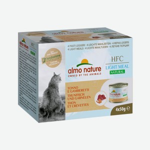 Almo Nature консервы набор низкокалорийных консервов для кошек (4 шт. по 50 гр) с тунцом и креветками (200 г)