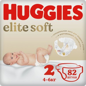 Подгузники Huggies Elite soft для новорожденных 2 4-6кг, 82шт