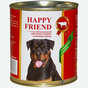 Влажный корм для средних и крупных пород собак Happy Friend с говядиной и рубцом 750 г