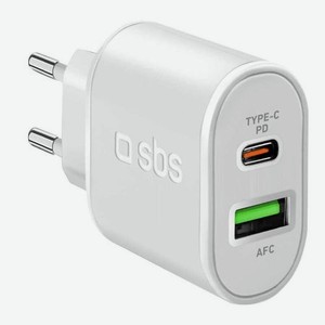 Сетевое зарядное устройство SBS USB порт+ Type-C порт, 20Вт, Power Delivery, белый (TETRPD20W)