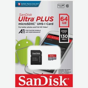 Карта памяти microsdxс SanDisk Ultra Plus 64GB Card with Adapter (SDSQUB3-064G-GN6MA)