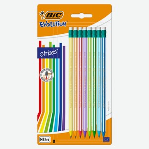 Карандаш BIC Evolution Stripes c ластиком, 8 шт