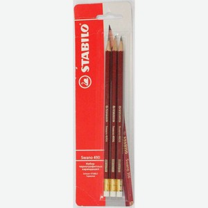 Набор чернографитных карандашей Stabilo Swano HB с ластиком, 3 шт
