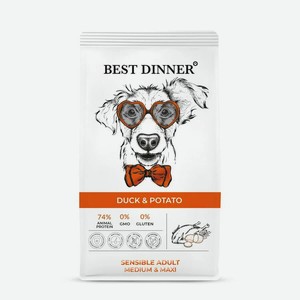 Корм сухой BEST DINNER Sensible Adult Medium&Maxi Duck&Potato, утка с картофелем, для собак средних и крупных пород, 12кг