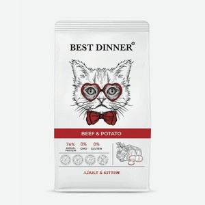 Корм сухой BEST DINNER Adult&Kitten Beef&Potato, говядина с картофелем, для котят и кошек, 10кг