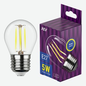 Светодиодная лампа филаментная REV E27 5 Вт 2700 К шар прозрачная
