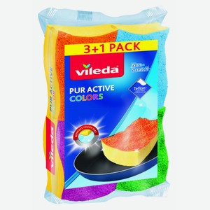 Губка для посуды Vileda Pur Active Colors 2.6 x 22 x 13см, 4шт