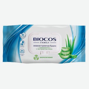 Влажная туалетная бумага BioCos с экстрактом алоэ, 80 шт