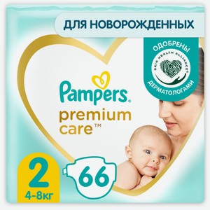 Подгузники Pampers premium care mini 4-8кг, 66шт Россия